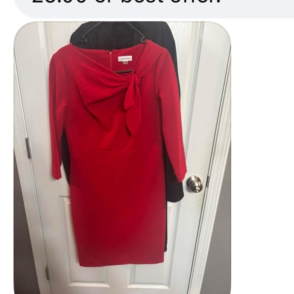 Calvin Klein Red Ruffled Tie Front Sheath Dress